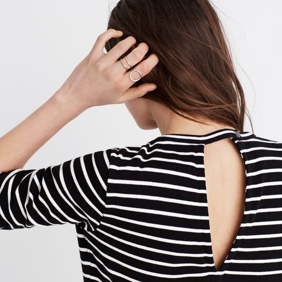 Madewell Striped Keyhole-Back Dress Black & White - Picture 2 of 7